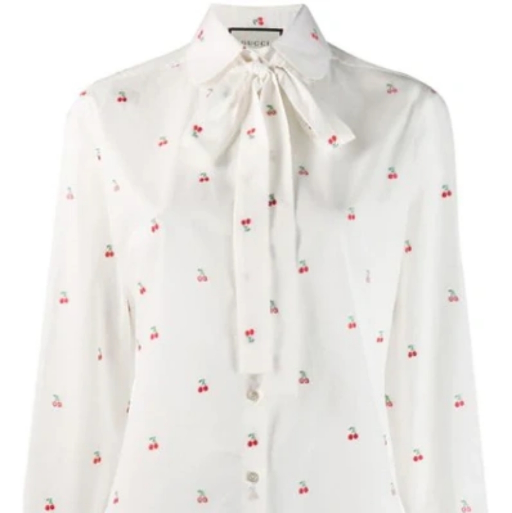 Gucci Women's White Cherry Embroidered Blouse